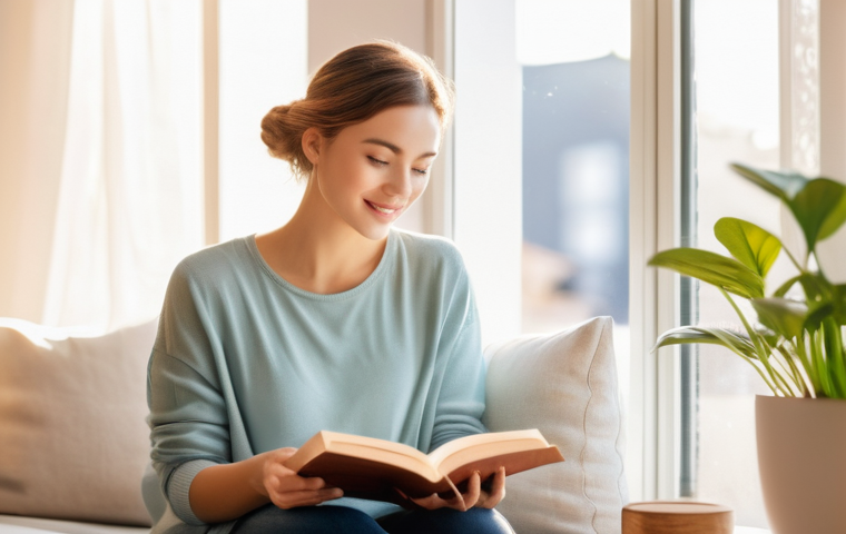 행복을 위한 정리 정돈 - An adult individual looking overwhelmed and stressed, sitting in a extremely cluttered and messy liv...