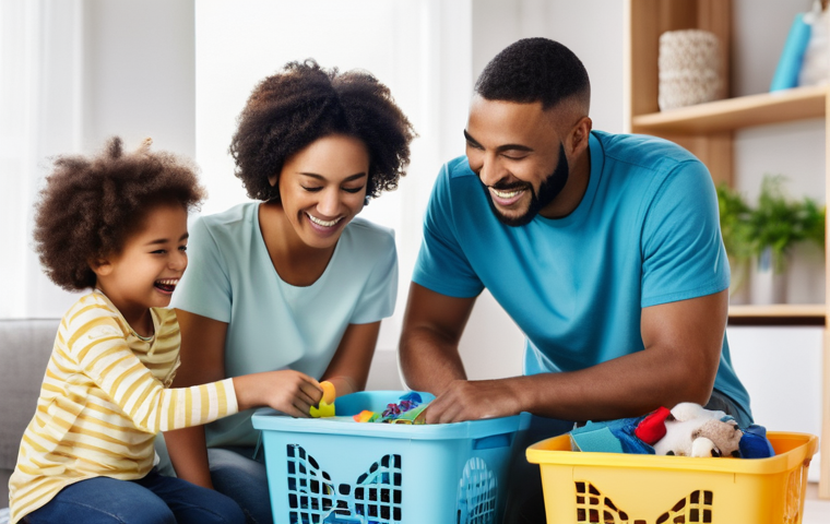 행복을 위한 정리 정돈 - A serene and tranquil adult, sitting comfortably by a sunlit window in a beautifully organized and c...