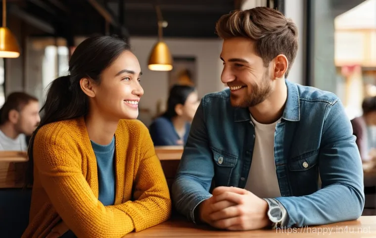 행복한 사람들의 의사소통 능력 - **Active Listening and Empathy in a Cozy Setting:** A bright, high-resolution, realistic image of tw...