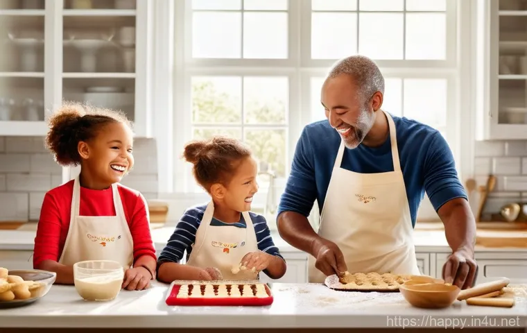 행복한 가족을 위한 활동 - A joyful family of four, including a mother, father, and two children (a boy aged 8 and a girl aged ...