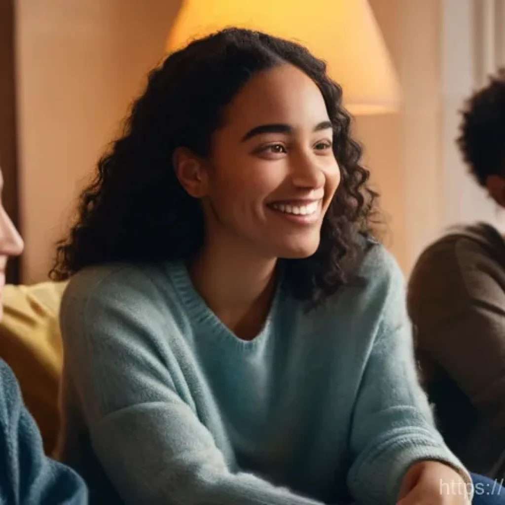 행복을 위한 대인 관계의 중요성 - **Prompt**: A diverse group of friends, aged 20s-30s, gathered in a warmly lit, cozy living room dur...