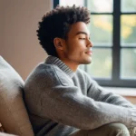 행복을 위한 스스로를 칭찬하는 방법 - **Prompt:** A serene and warm indoor setting. A person, looking comfortably dressed in soft, casual ...