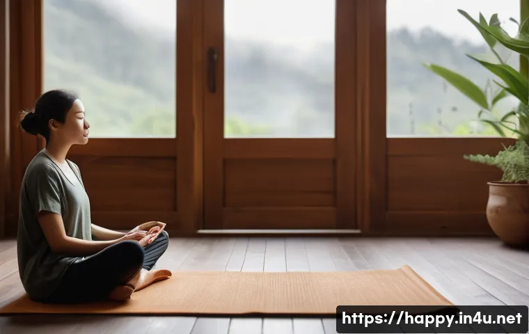 행복을 위한 변화의 시작 - A serene and calming indoor scene. A person in their late 20s or early 30s, wearing comfortable, mod...